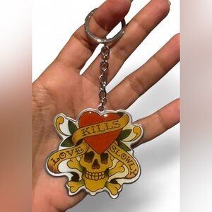 Ed Hardy Skull Keychain - Red and Yellow